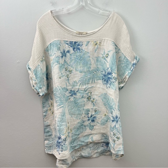 Lungo L’arno 100% Linen Floral Palms Top - Picture 1 of 7
